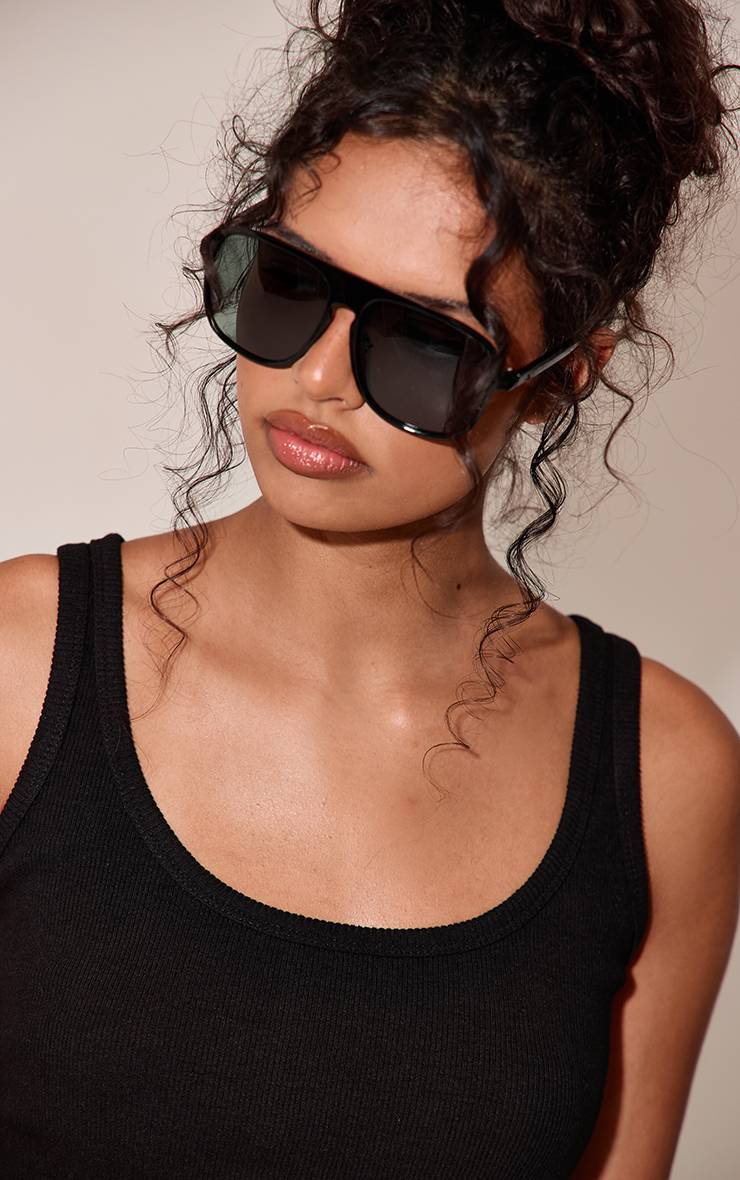 Noir Lunettes Aviateur Surdimensionnées Monture Noire Verres Verts