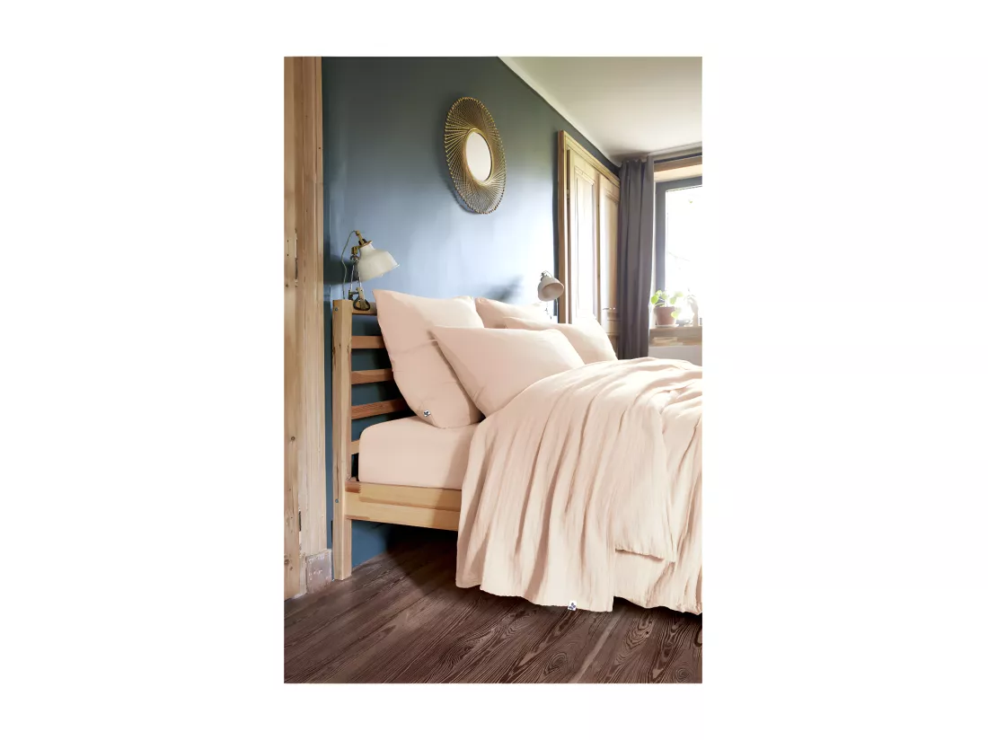 Drap plat 240 x 300 cm en double gaze de coton rose - PEPA