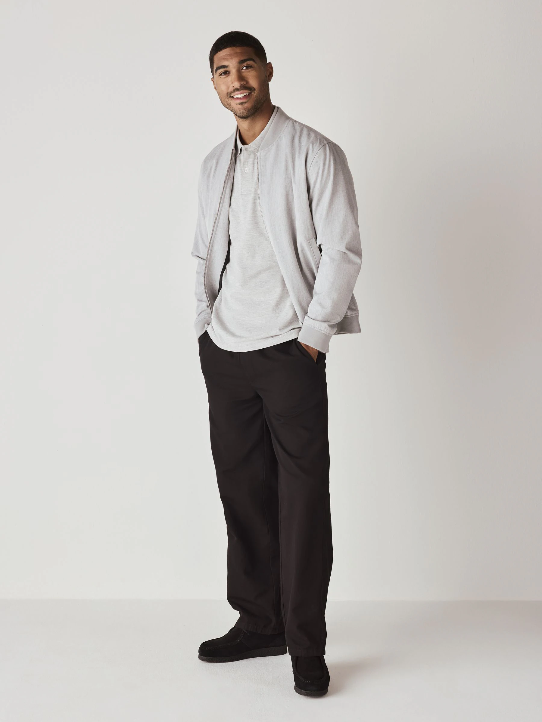 Lichtgrijs gemêleerd - Normale Pasvorm - Long-Sleeve Pique Polo Shirt