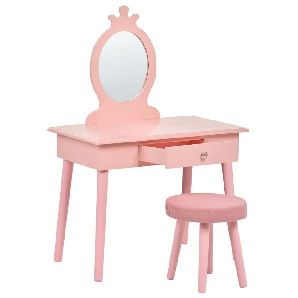MARGIE - Kinderkaptafel met krukje - Roze - MDF