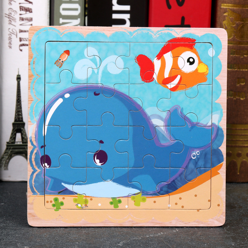 (3er Set) 15x15cm Holz Kinder Puzzle Spiel - Zoo Tiere