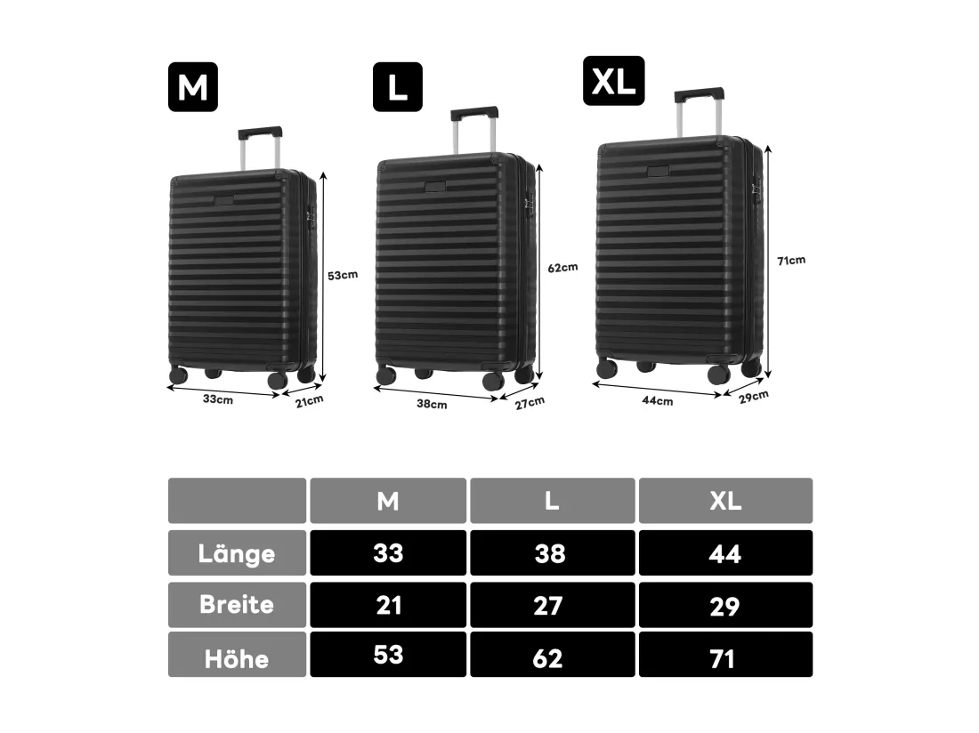 Ensemble de Bagage à main 3 pièces M&L&XL - en matériau ABS - valises à coque rigide - noir