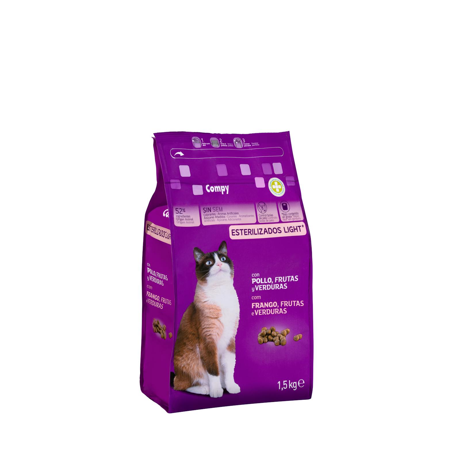 Compy light nourriture stérilisée pour chat adulte au poulet, fruits et légumes