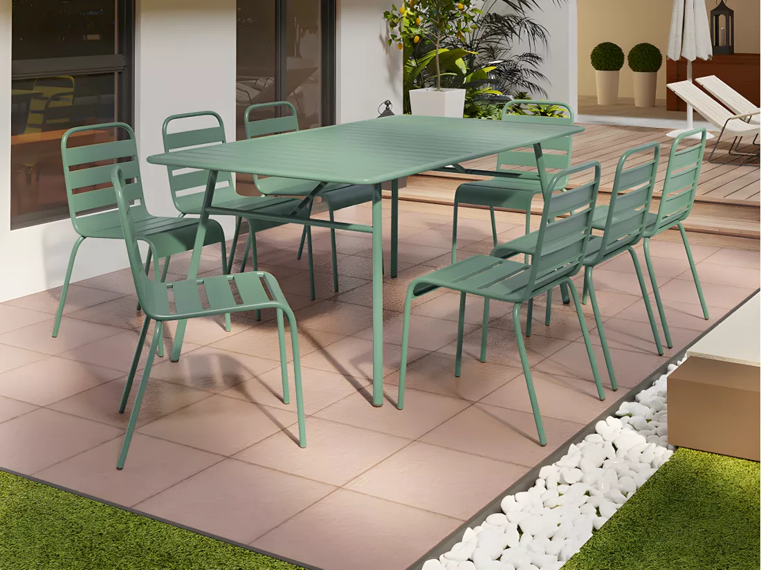 Table de jardin L.200 cm en métal - Vert amande - MIRMANDE de MYLIA