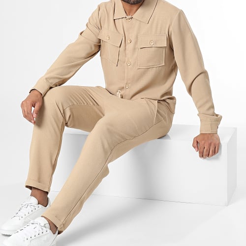 Ensemble Chemise Manches Longues Et Pantalon Beige