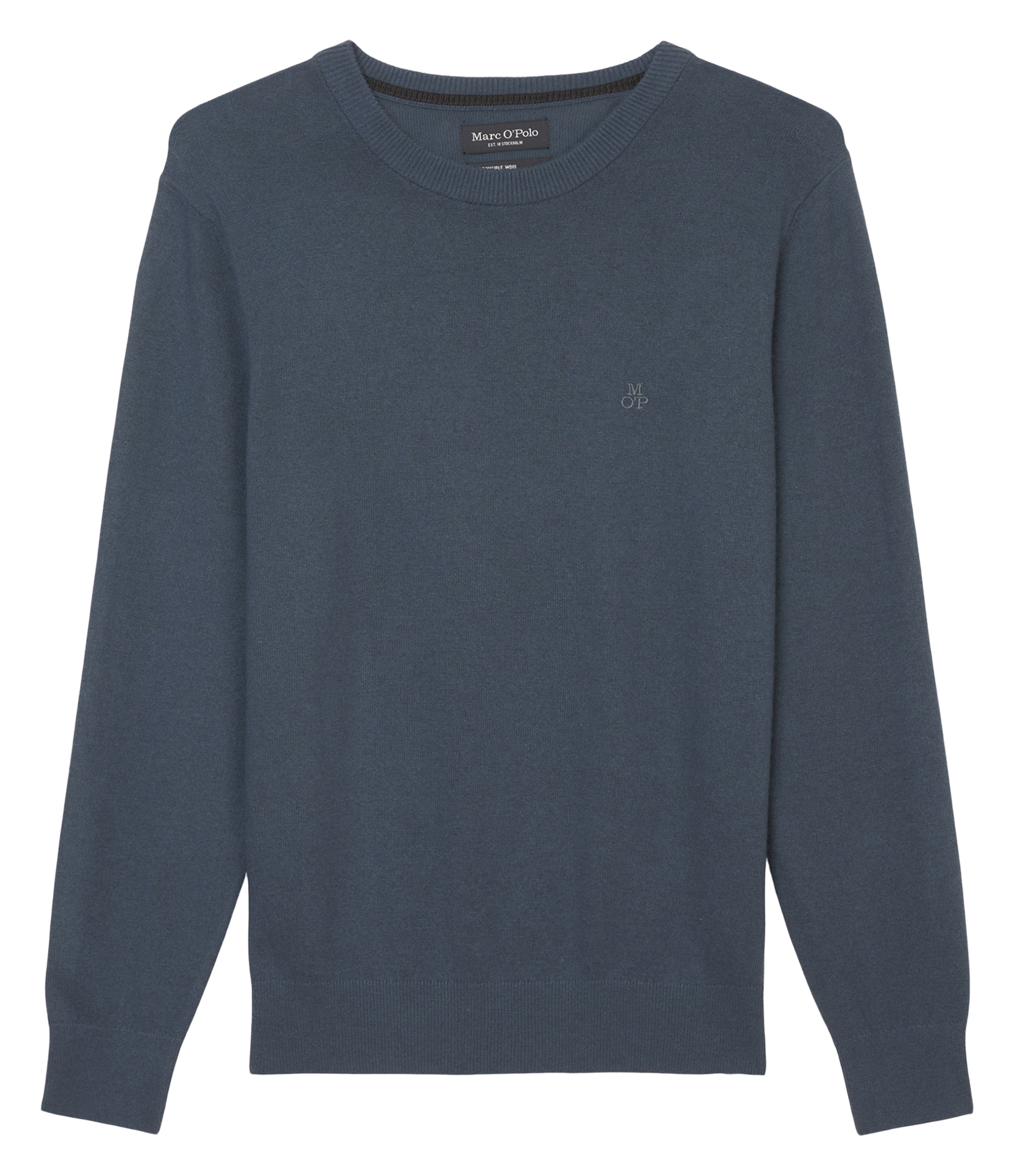 Pull col rond droit en coton bio et laine mélangé | Bleu