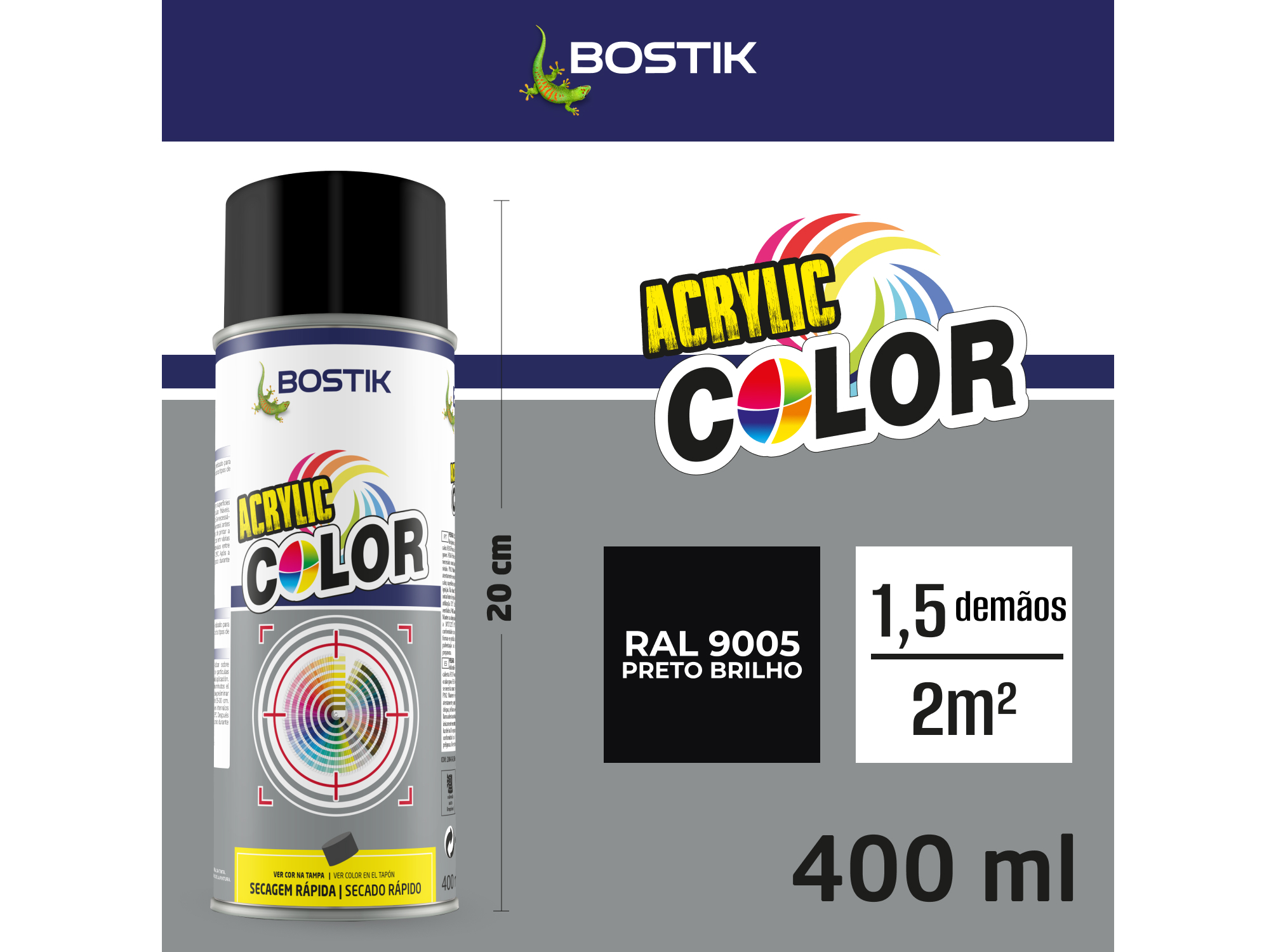 SPRAY ACRYLIC BOSTIK PRETO BRILHANTE 400ML