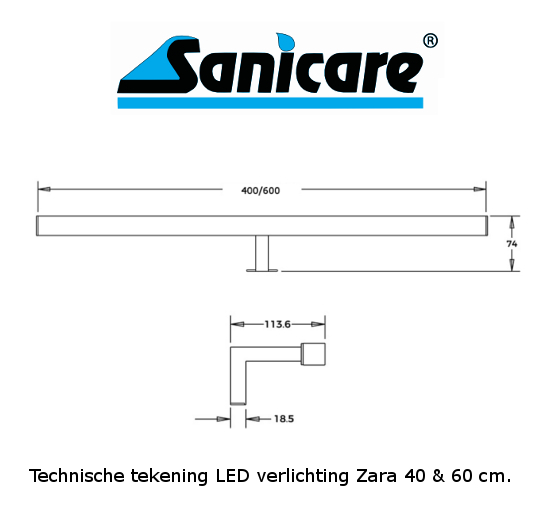 Sanicare spiegelverlichting LED Zara 60 cm