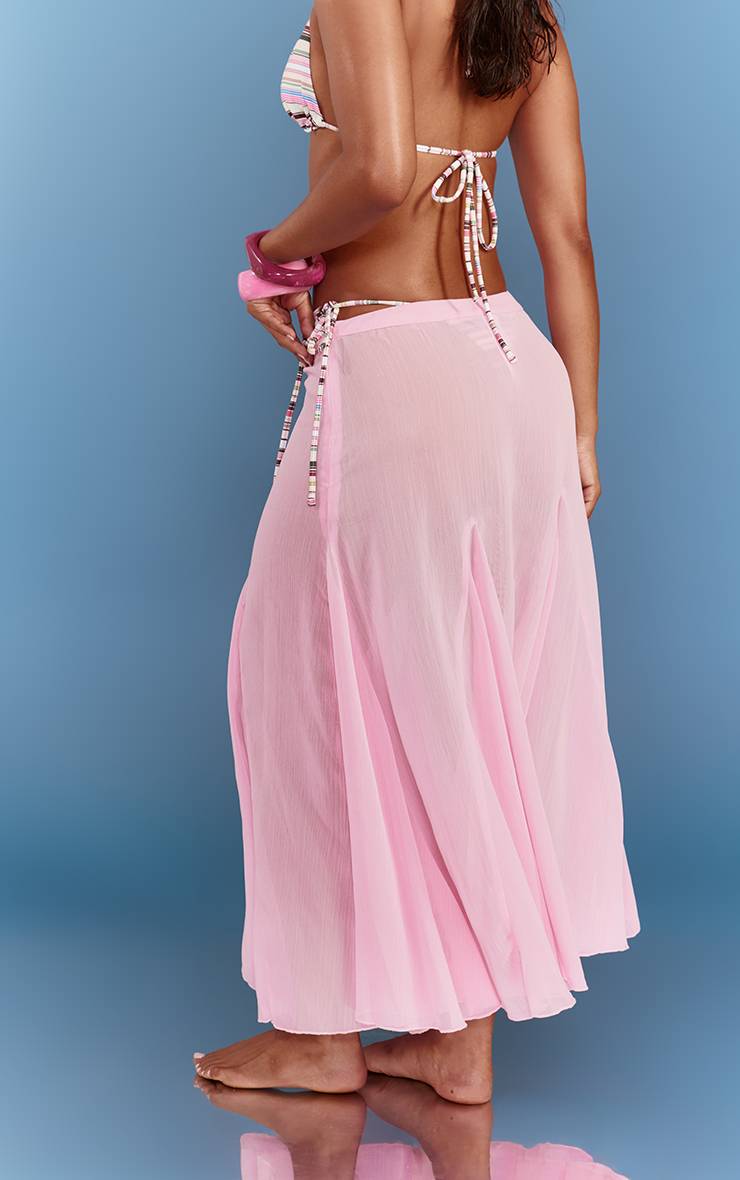 Rose Jupe De Plage Midi Transparente À Godets