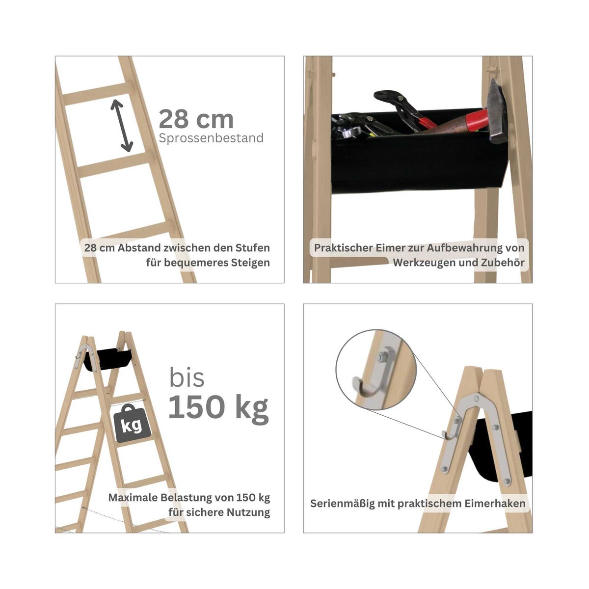 PROREGAL Houten Trapladder met 2 x 7 Sporten