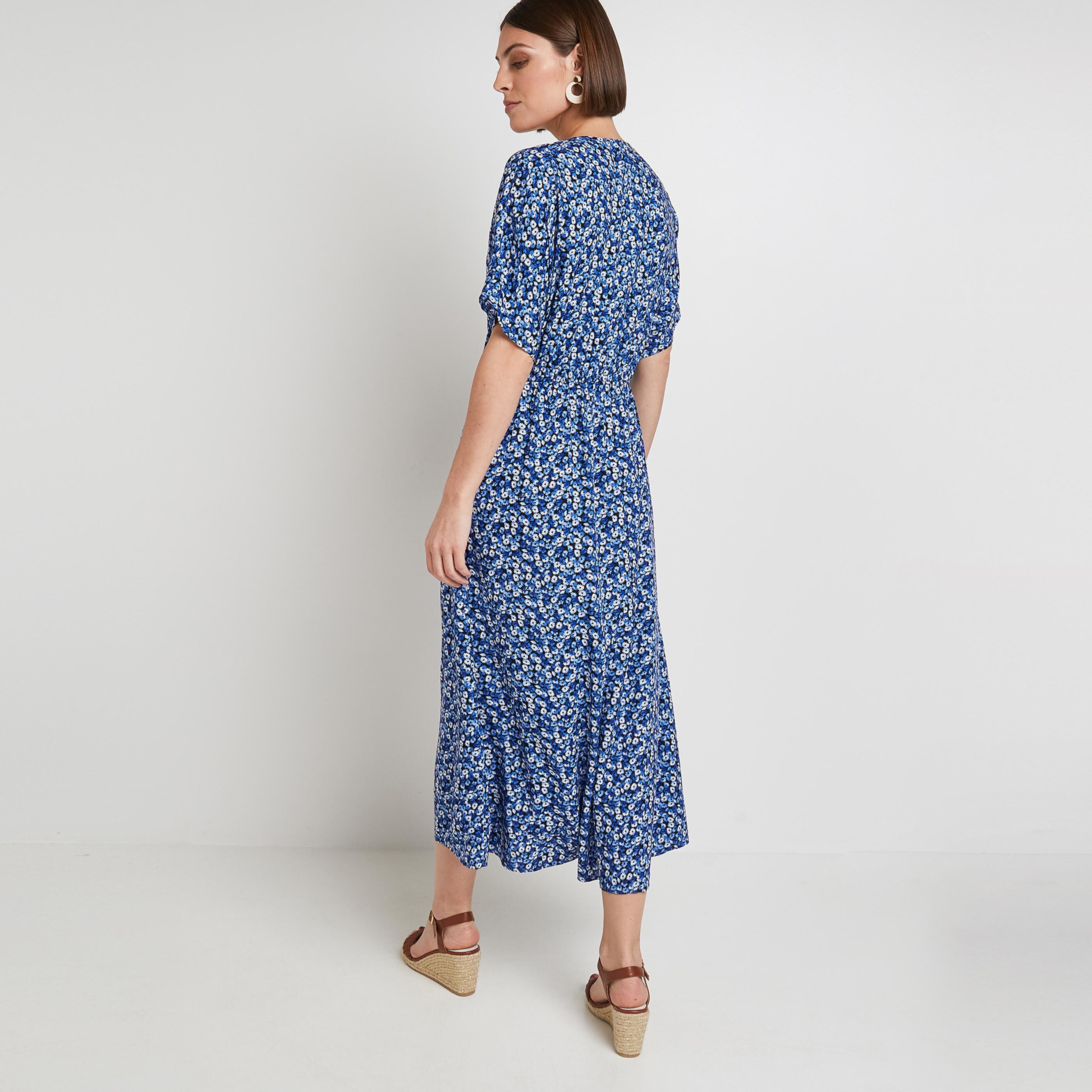 Robe longue imprimée femme - MARINE