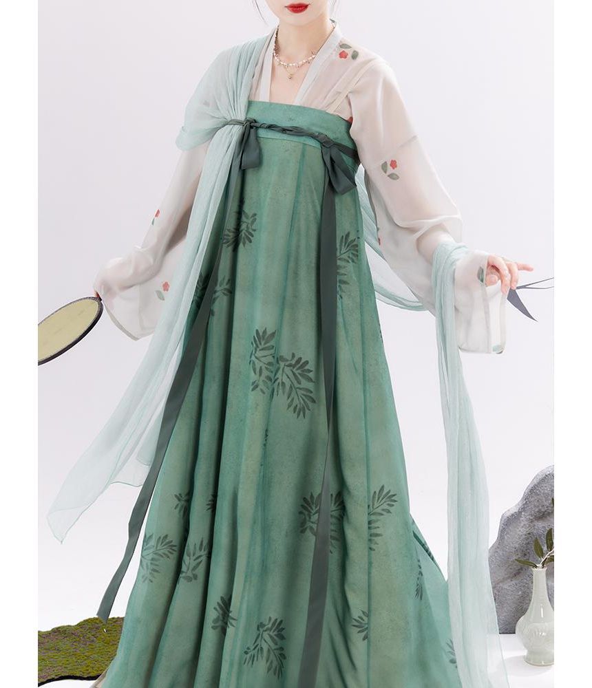 Keiko Girl - Traditionele Chinese top met lange mouwen en bloemenprint / strapless maxi-jurk / bandjes / set