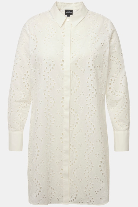 Longbluse, Lochstickerei, Hemdkragen, Langarm