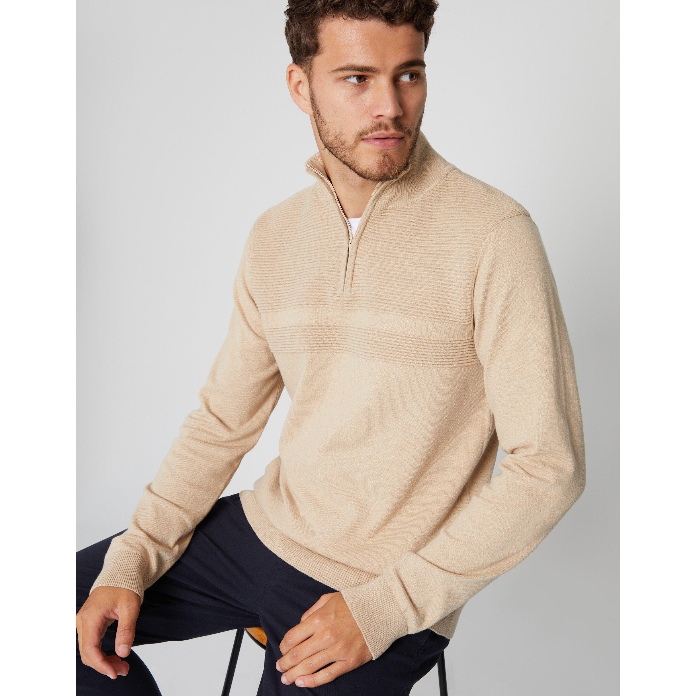 Threadbare Rib Detail Knitted Quarter Zip Jumper