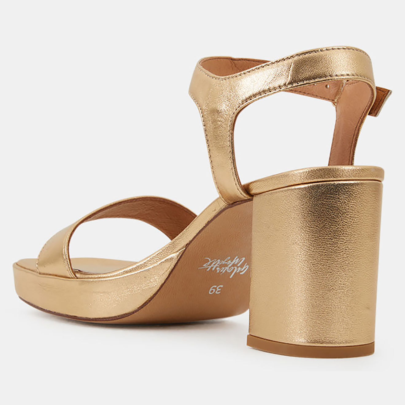 Galeries Lafayette Sandales à talon en Cuir dorées - Talon 7.5 cm