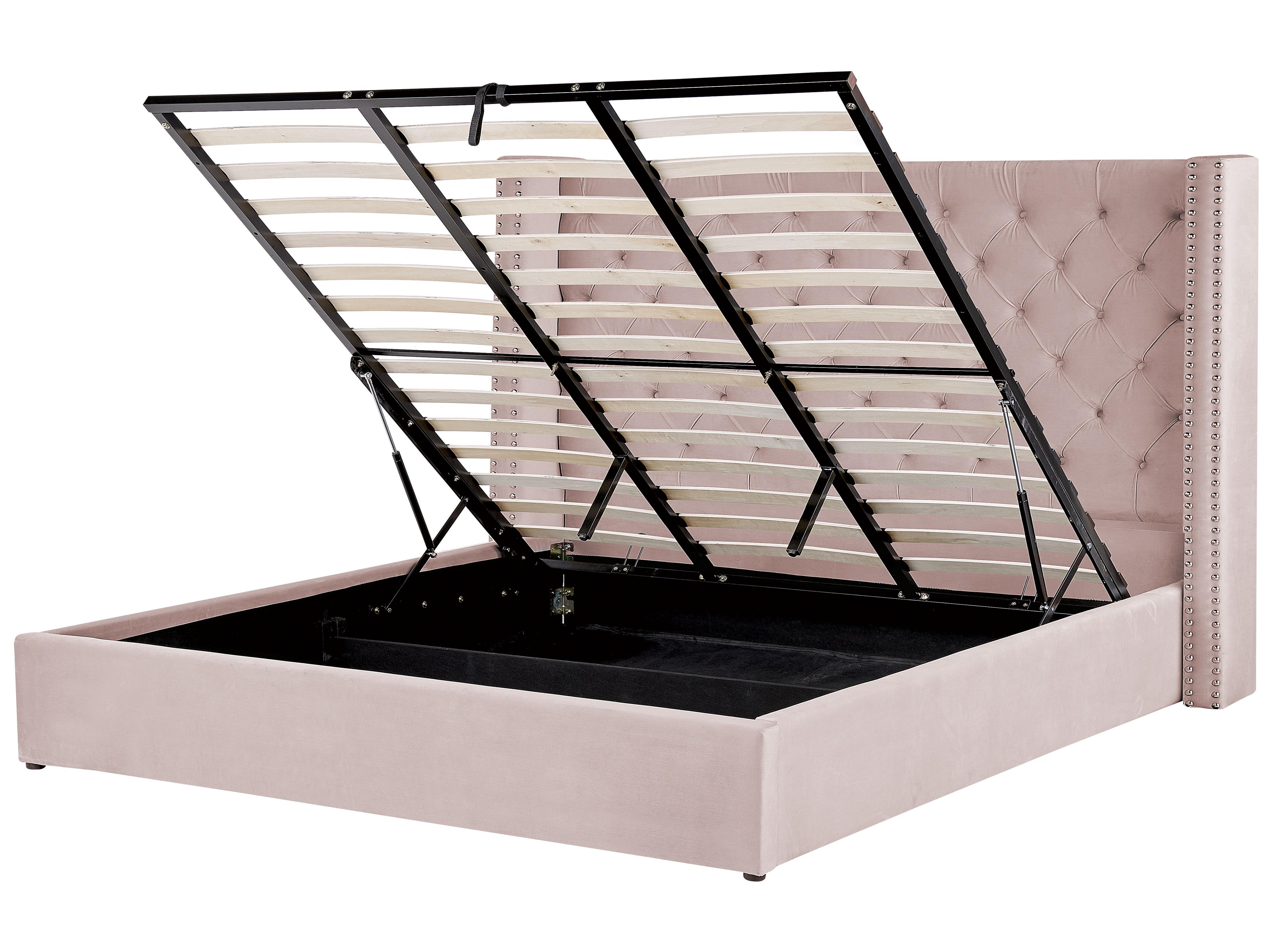 Bed met opbergruimte Fluweel LUBBON 180 x 200 cm Pastelroze Roze