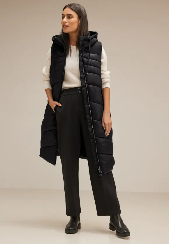 Lange Materialmix Weste - Black