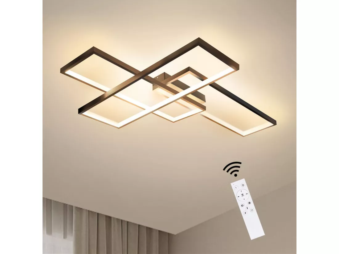 NETTLIFE Plafonnier Dimmable, 65x47x7.5cm, 3 Carrés Plafonniers LED noir Modernes avec Télécommande, 65W Encastré Éclairage Lampe de Plafond
