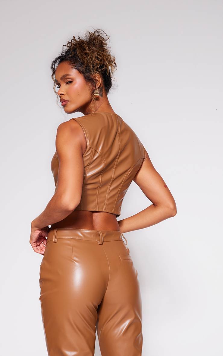 Deep Stone Top Long Effet Corset En Synthétiquecuir Taupe