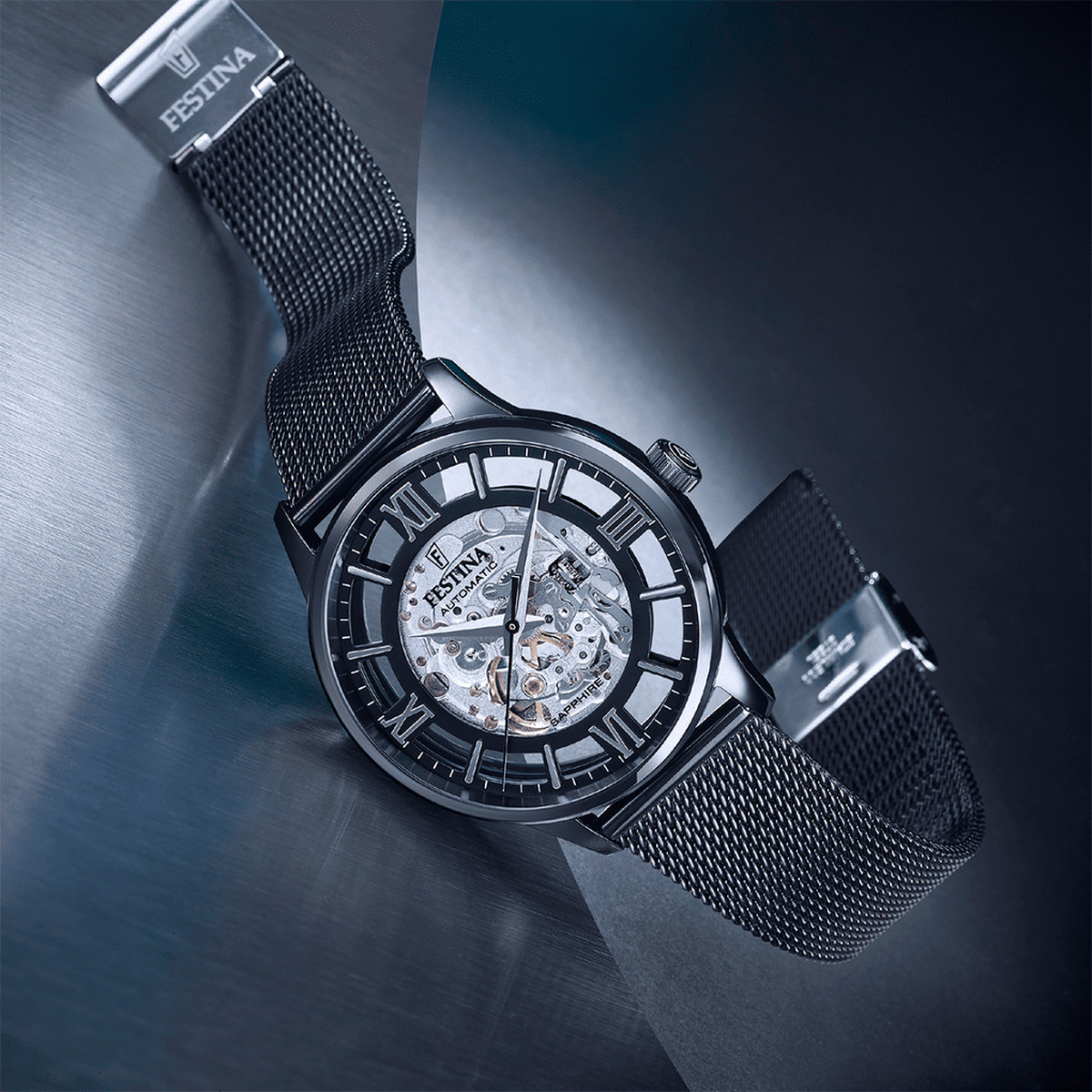 Montre Festina homme automatique bracelet acier noir