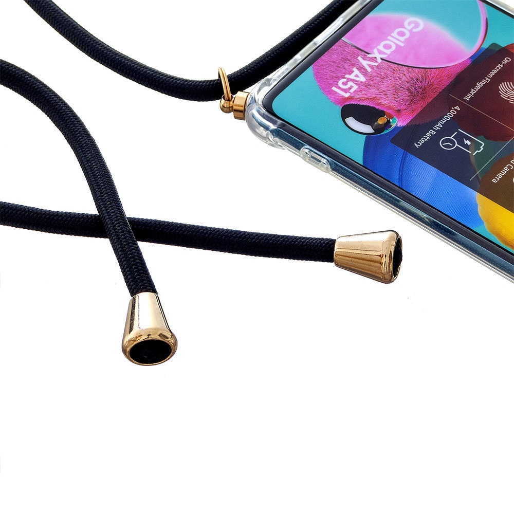 Samsung Galaxy A51 (2019) Necklace Gummi Hülle Air Cushion Fallschutz   Handykette (150cm) - Schwarz / Gold