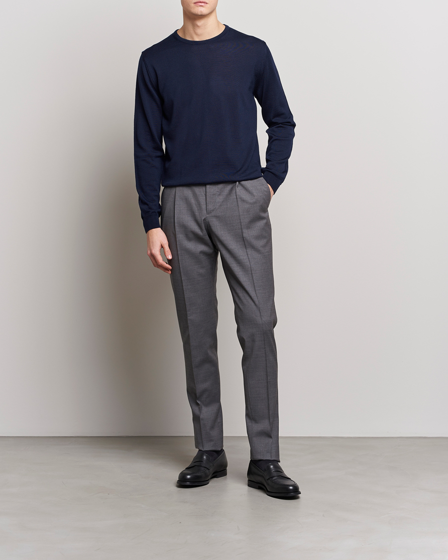 Stenströms Merino Patch Crew Neck Navy/Light Grey
