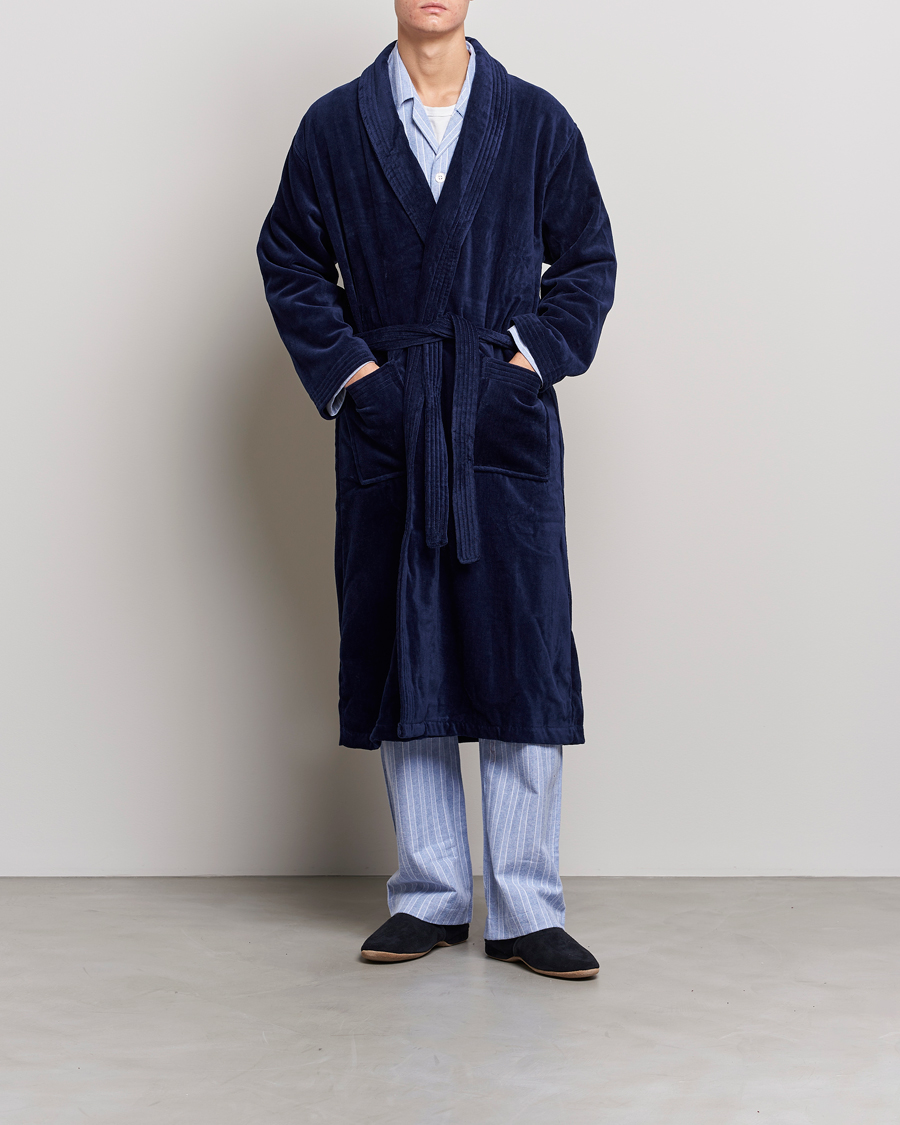 Derek Rose Cotton Velour Gown Navy