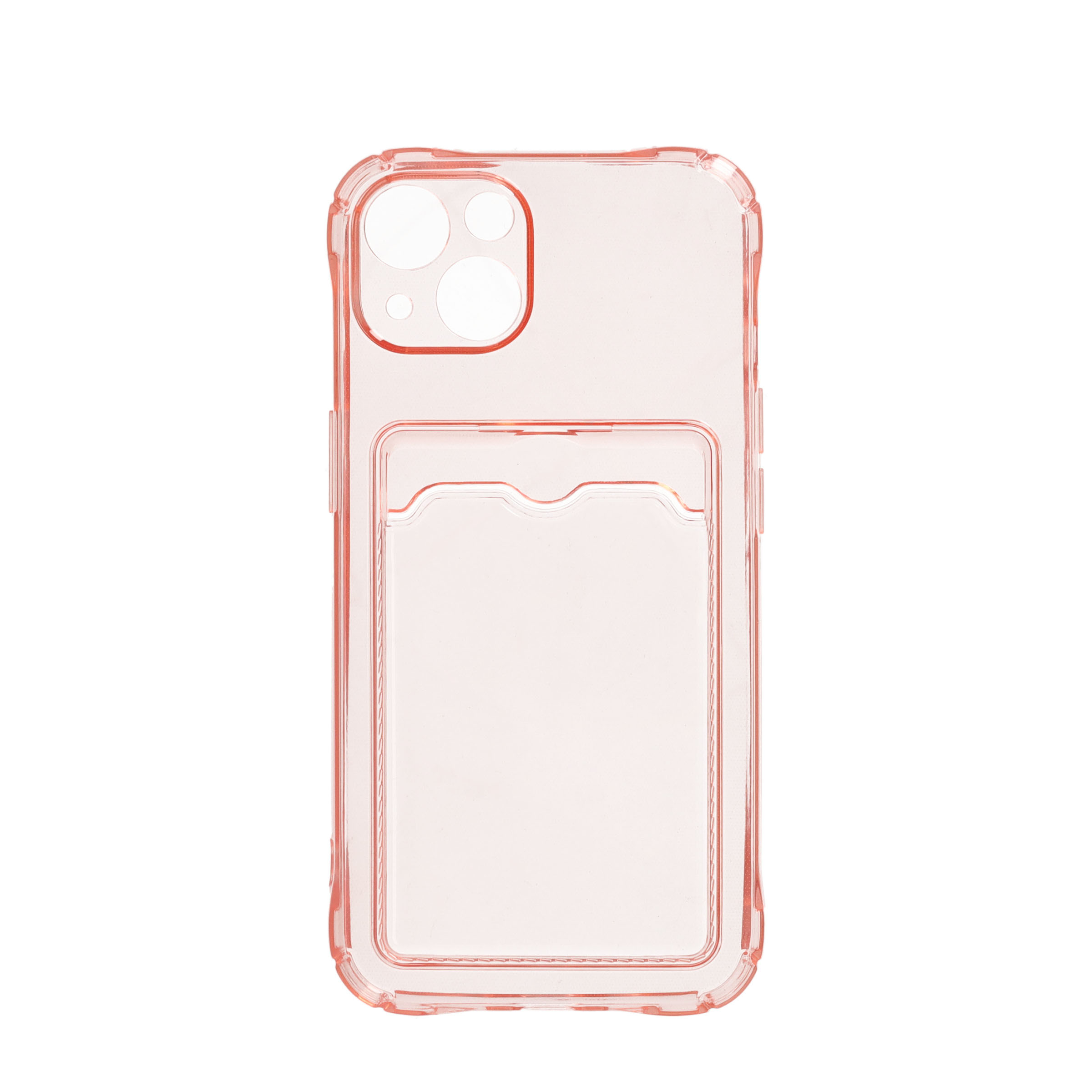 iPhone 13 Gummi Case Hülle mit Kartenfach   Air Cushion Fallschutz - Pink / Transparent