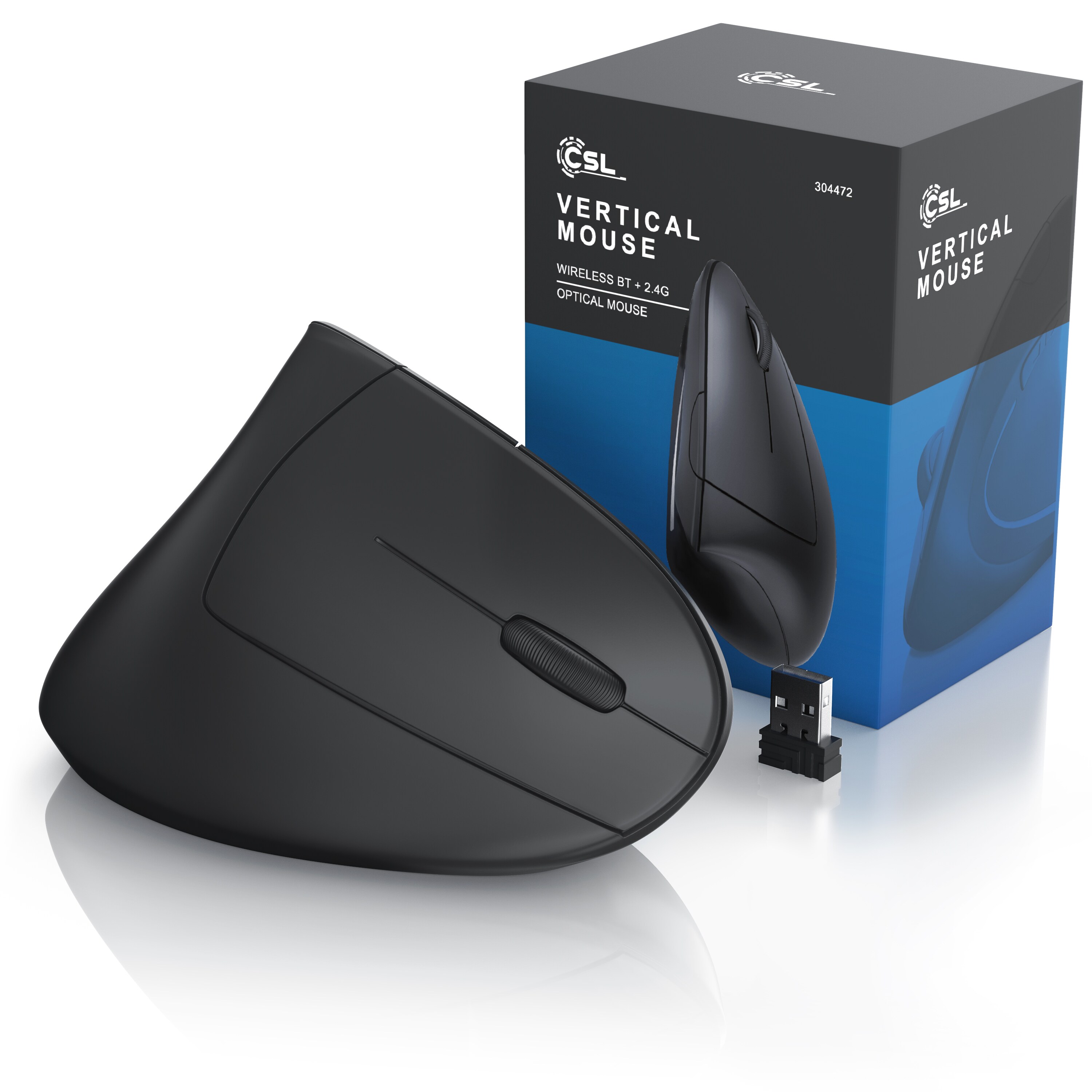 CSL Optische Wireless kabellos Funk Maus - Bluetooth + 2,4 Ghz Funk - vertikale Ausführung - ergonomisches Design - Vorbeugung gegen Mausarm Tennisarm