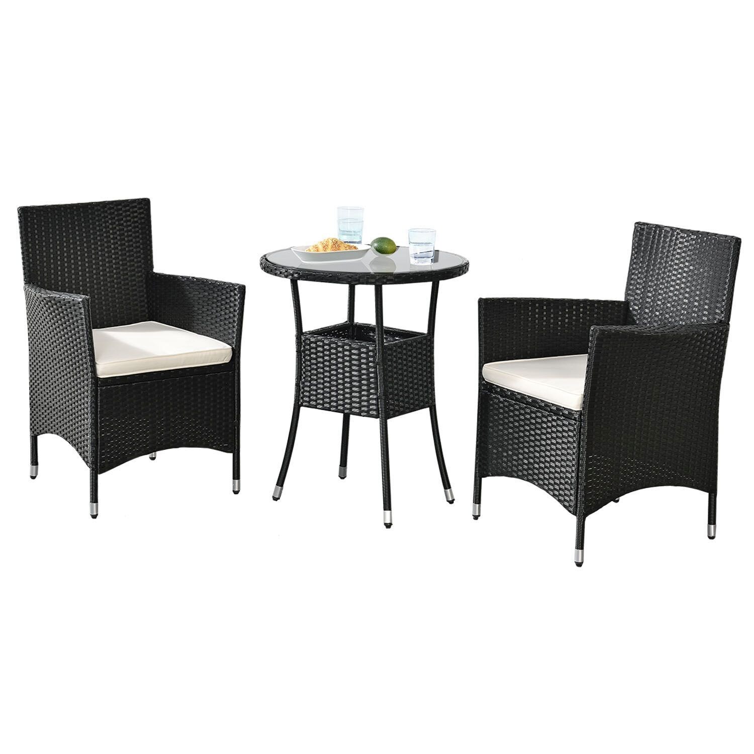 Juskys Polyrattan Balkon Set Bayamo 3-teilig für 2 Personen – Balkonmöbel mit Tisch & 2 Stühlen