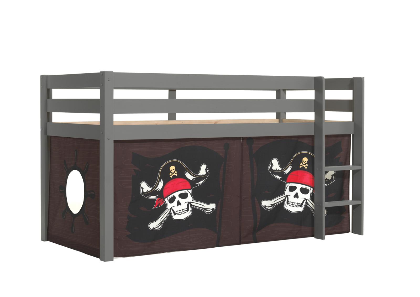 Halbhochbett PINO - CARIBIAN PIRATE - Kiefer grau Massivholz - 90x200 cm