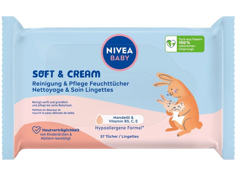 NIVEA BABY Feuchttücher Soft & Cream Multipack 4 x 57 Stück Soft & Cream Wipes für zarte Babyhaut