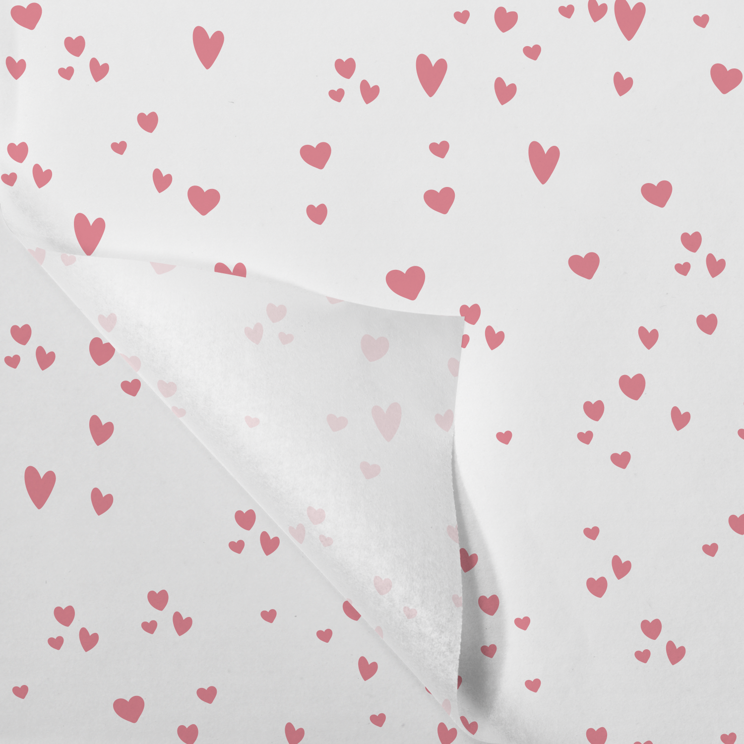 Zijdevloei, 50x70cm, 20gr/m², Hearts, papier, roze/wit