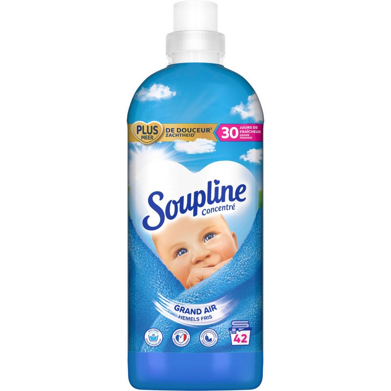 Assouplissant Soupline concentré 3D Grand air - 42 lavages - Bidon de 880 ml