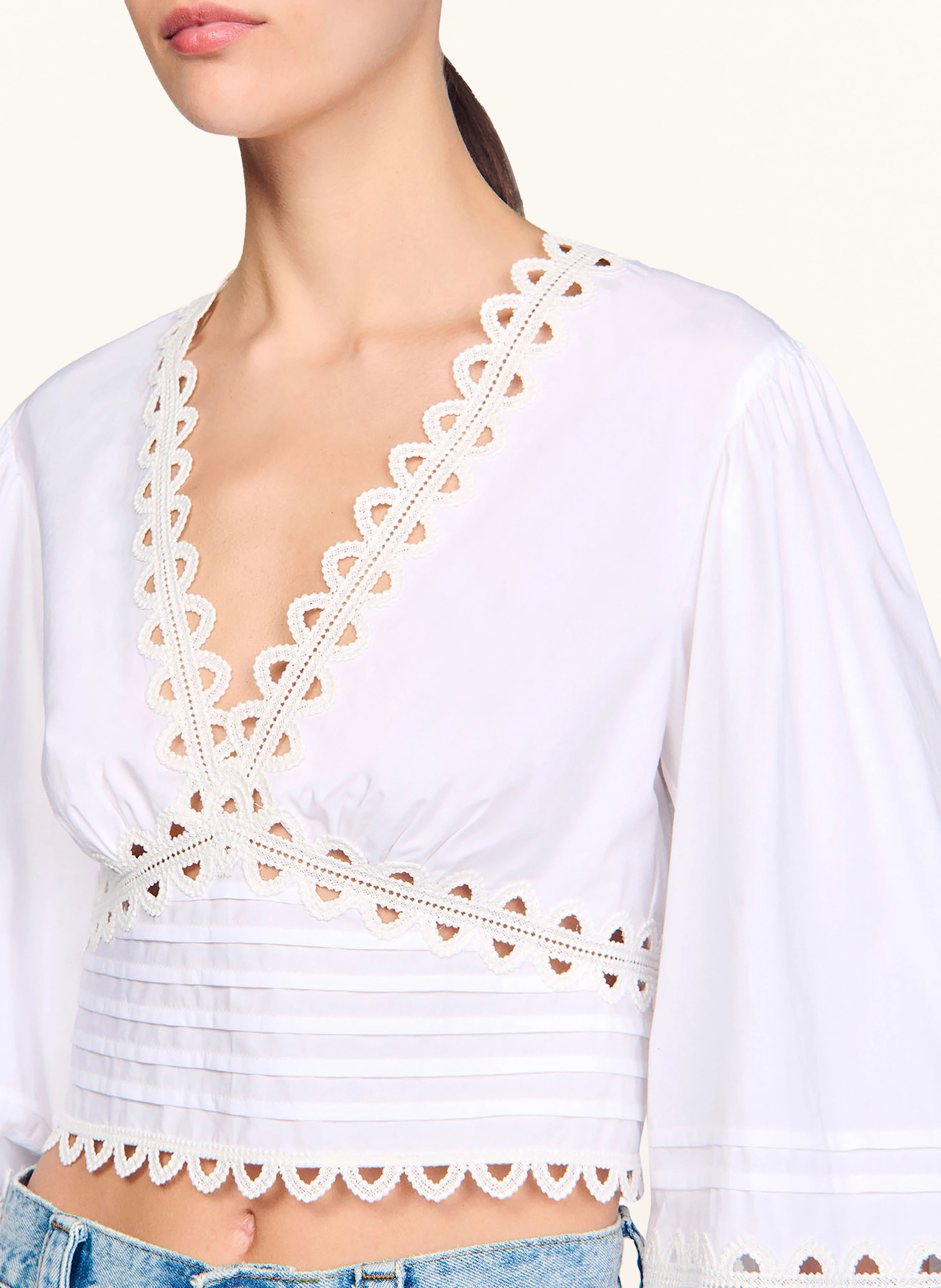 SANDRO Cropped-Blusenshirt mit Spitze