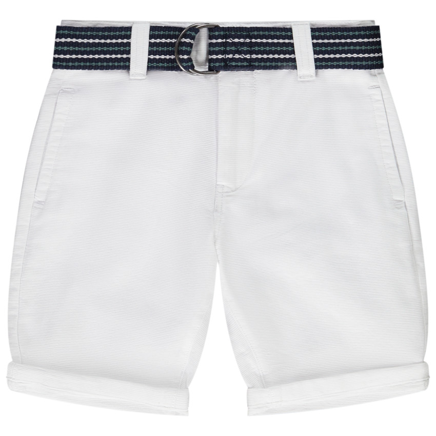 Bermuda en coton avec ceinture rayée à double boucles pour garçon