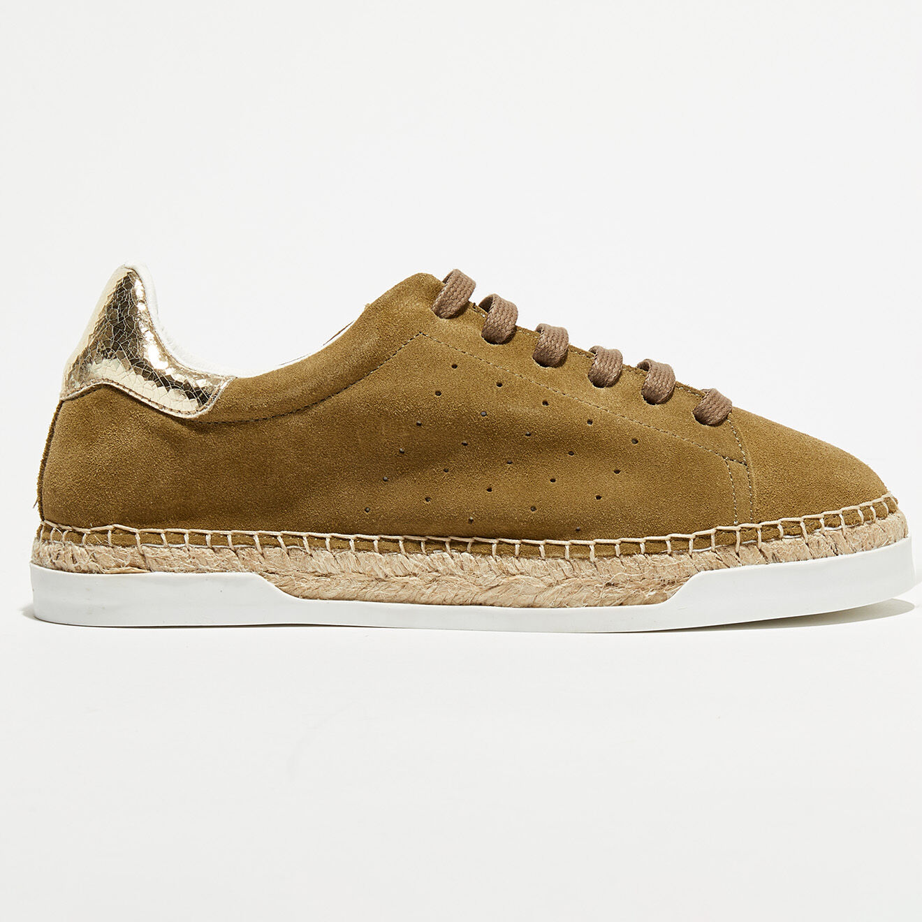 Canal Saint Martin Sneakers en Velours de Cuir Lancry kaki
