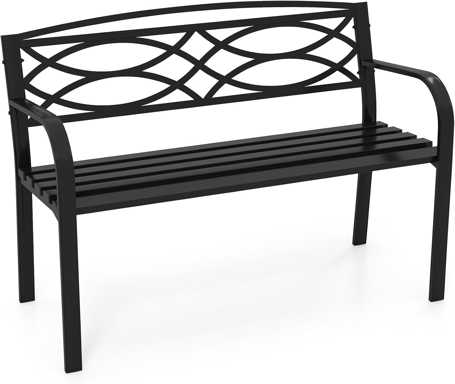 COSTWAY Gartenbank Metall, wetterfeste Sitzbank für 2 Personen, Balkonbank mit Rückenlehne & Armlehne, Metallbank bis 300 kg belastbar, Eisenbank für Garten, Terrasse, Balkon, 116 x 49 x 83 cm