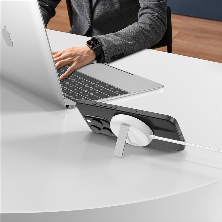 (1.5m) 15W Qi2 USB C auf MagSafe Ladegerät Magnetischer Wireless Charger mit Kickstand - Weiss