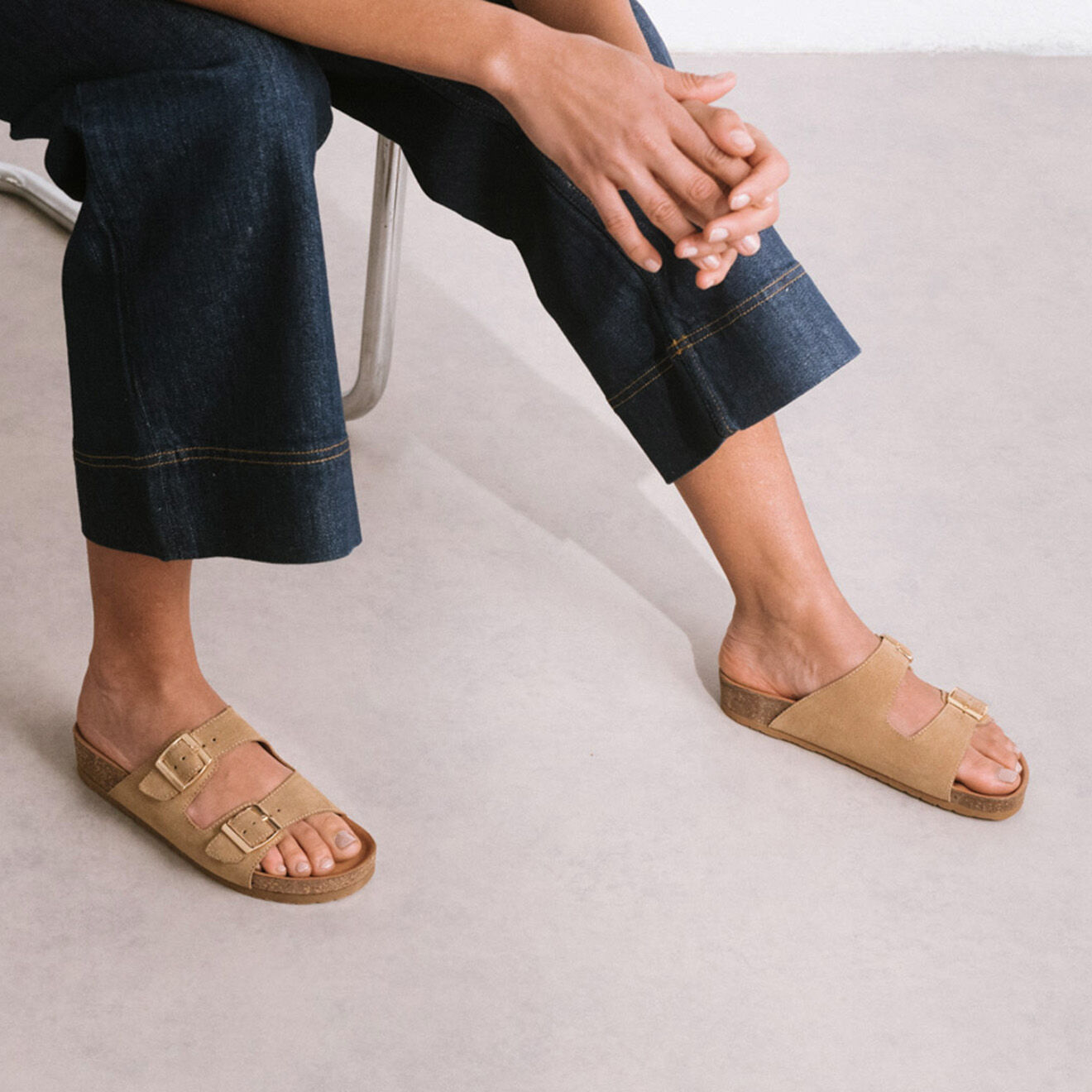 Jonak Mules en Velours de Cuir West beiges