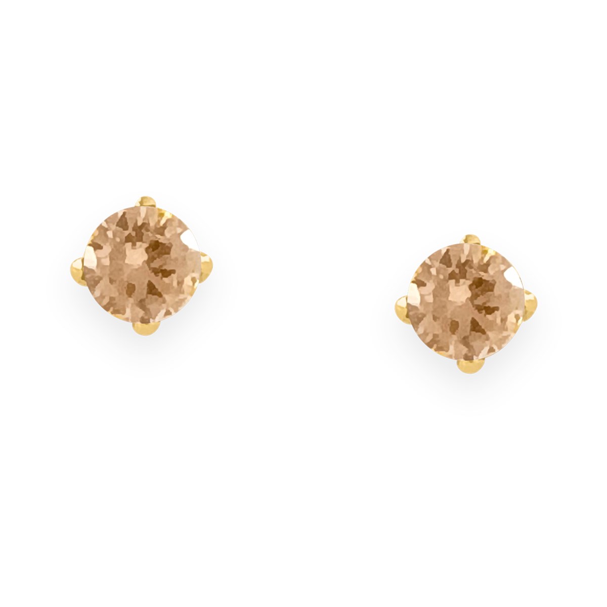 Boucles d'oreilles en acier doré avec Oxyde de Zirconium 4mm teinté champagne