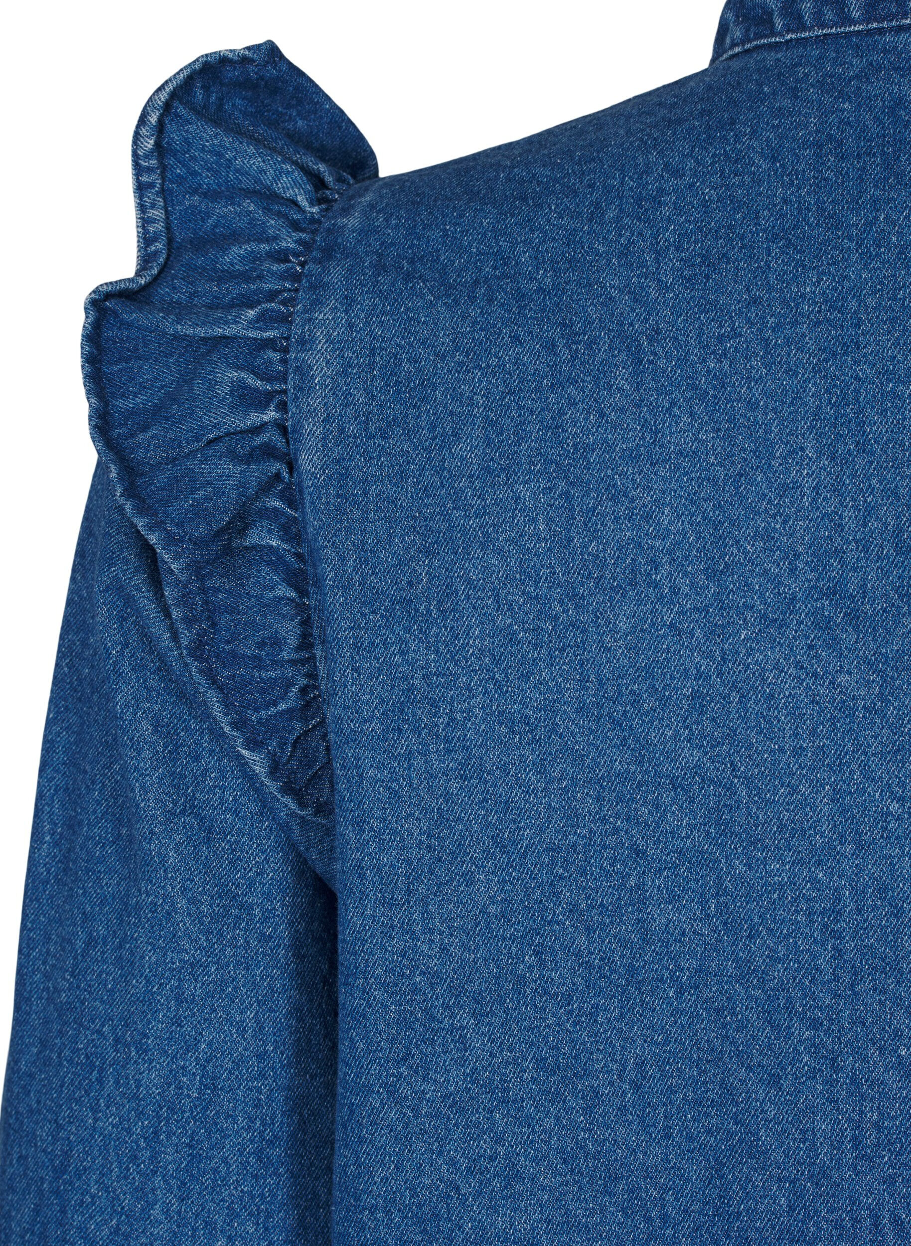 Denimkjole med flæser og a-snit
