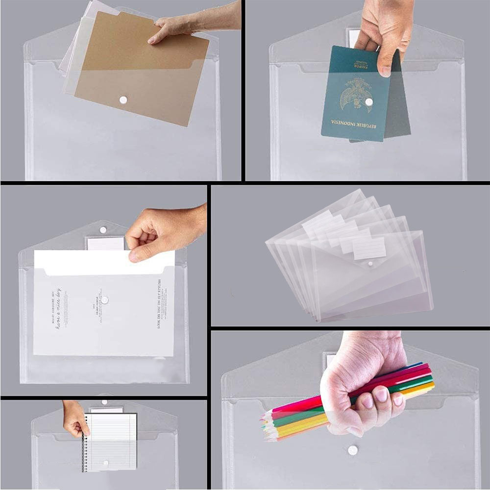 (10er Set) A4 Dokumententasche Druckknopf Pendenzen Mappe mit Visitenkarten Fenster - Transparent