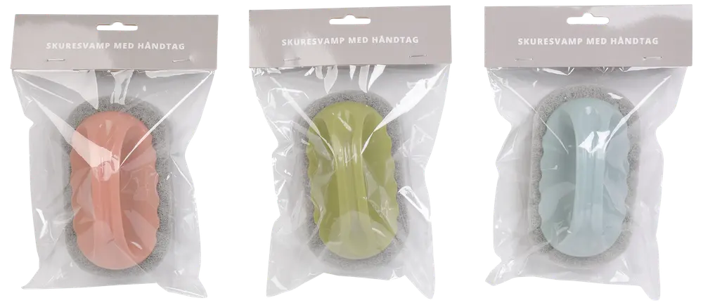 Skuresvamp med håndtag - assorterede farver