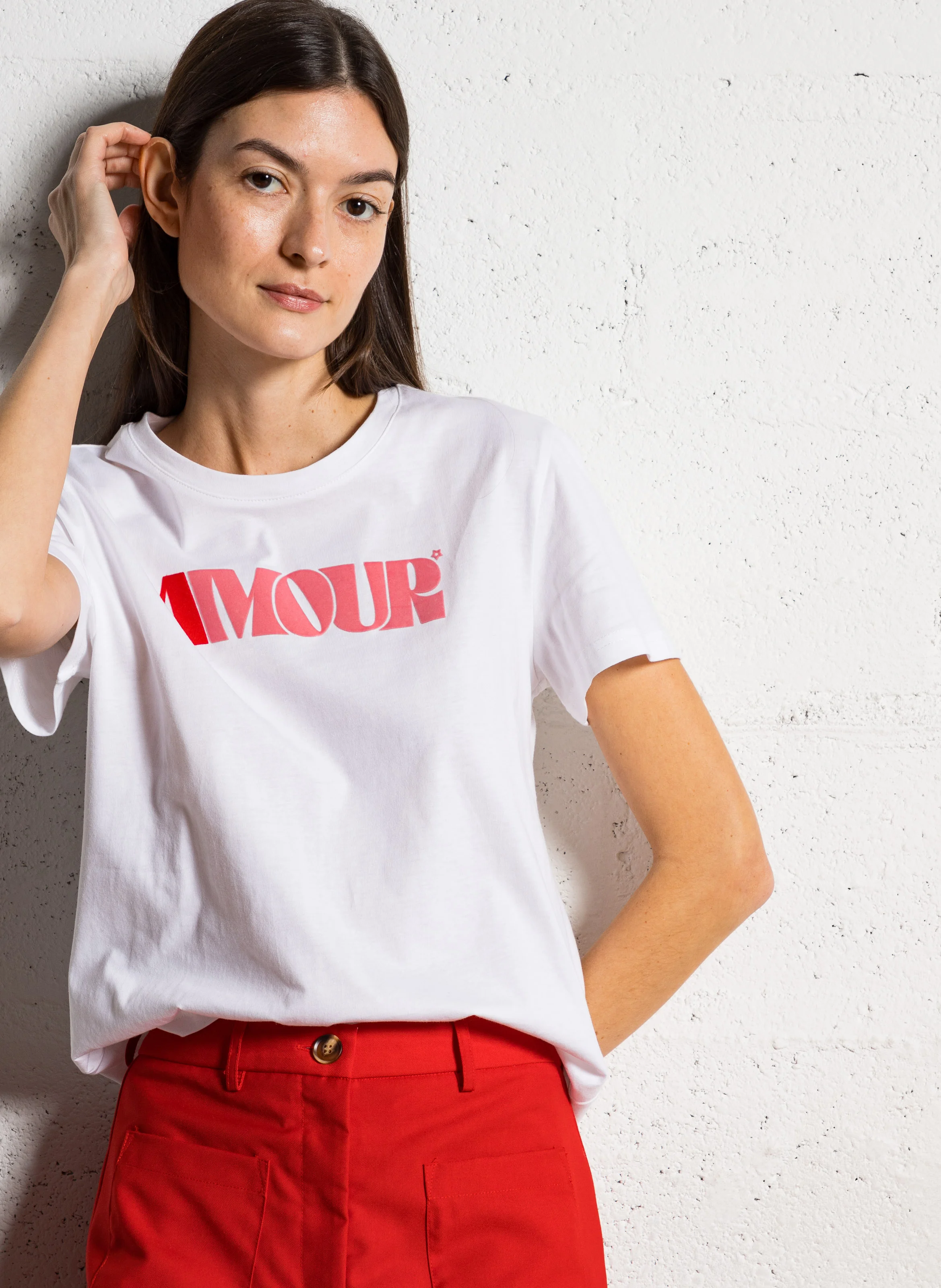 TRACY - Tee-shirt droit col rond en coton | Blanc
