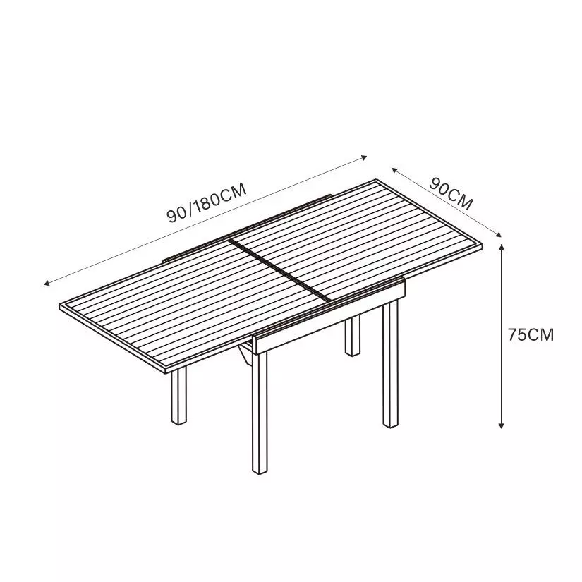 Table de jardin extensible en aluminium 8 places effet bois (90/180 x 90 cm) Murano Gris anthracite