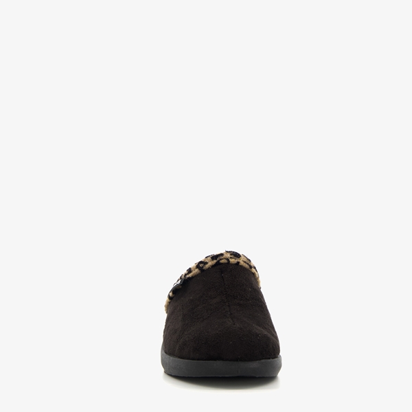 Blenzo dames pantoffels zwart met luipaard detail