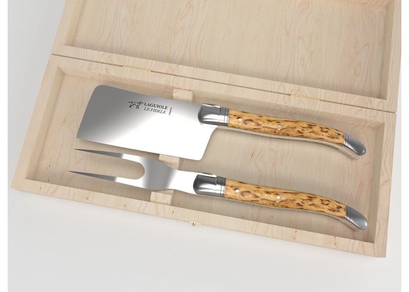 Service à fromage Laguiole avec un manche en bois de bouleau et mitres en acier inoxydable