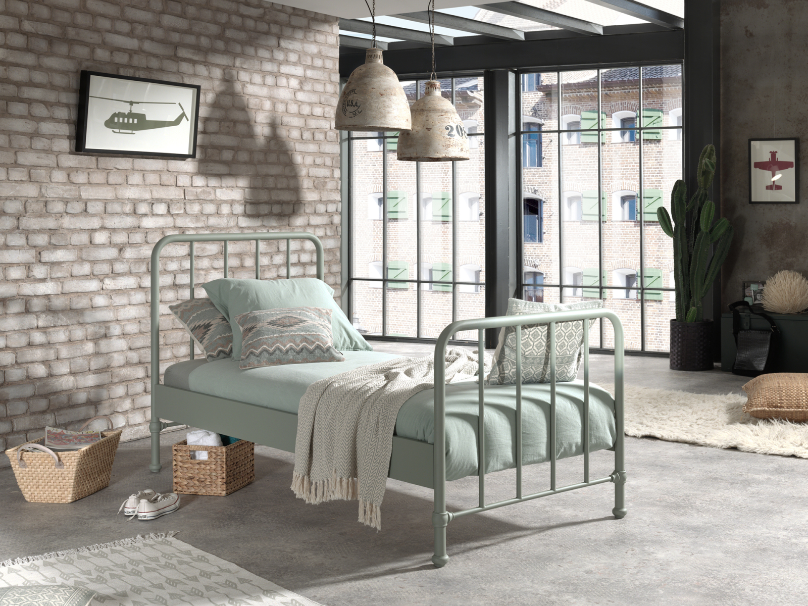 Metallbett BRONXX - olivgrün matt - 90x200 cm