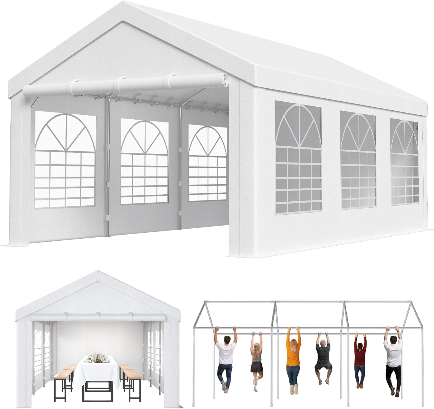 Homall Partyzelt 3x6,Metall Gestell Gartenzelt,Pavillon Wasserdicht 560g/m² PE-Plane,Zelt Stabil-18 Bodenhaken 4 Windfesten Seilen,UV-Schutz 50+Große Luxus Hochzeitszelt Gartenpavillon18m²,Weiß